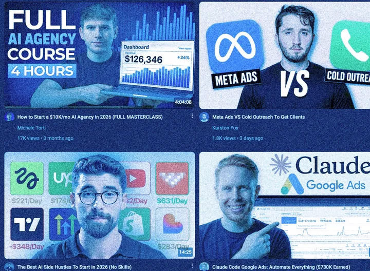A grid of YouTube video thumbnails