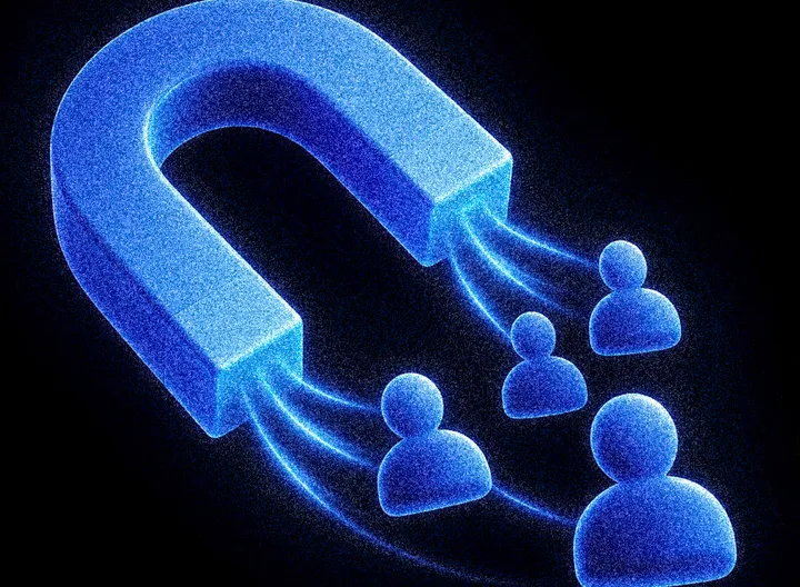 A glowing blue magnet drawing in figures of people