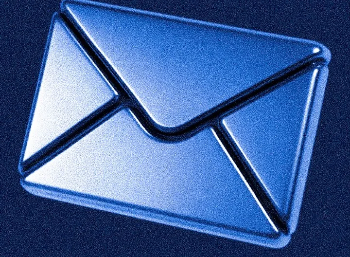 A glossy blue envelope on a dark background